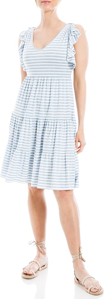 Max Studio Women's Jersey Ruffle Sleeve Tiered Short Dress