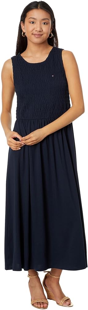 Tommy Hilfiger Women's Sleeveless Solid Smocked Midi Dress