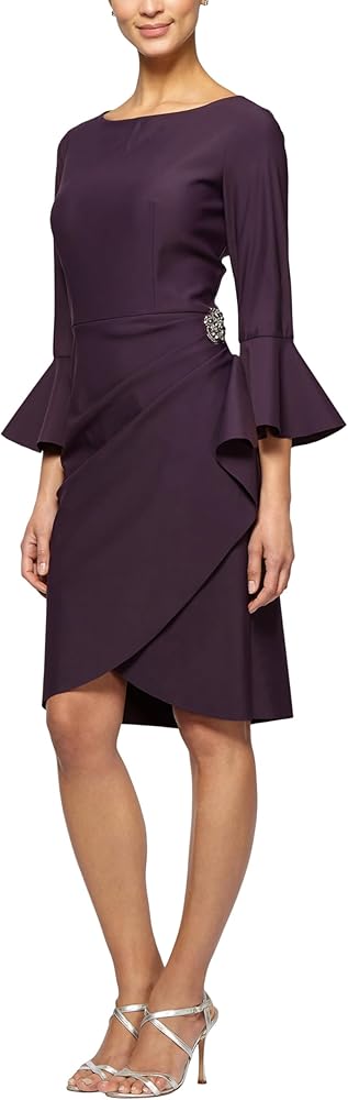 Alex Evenings Women's Plus-Size Short Slimming Sheath Dress with Bell Sleeves