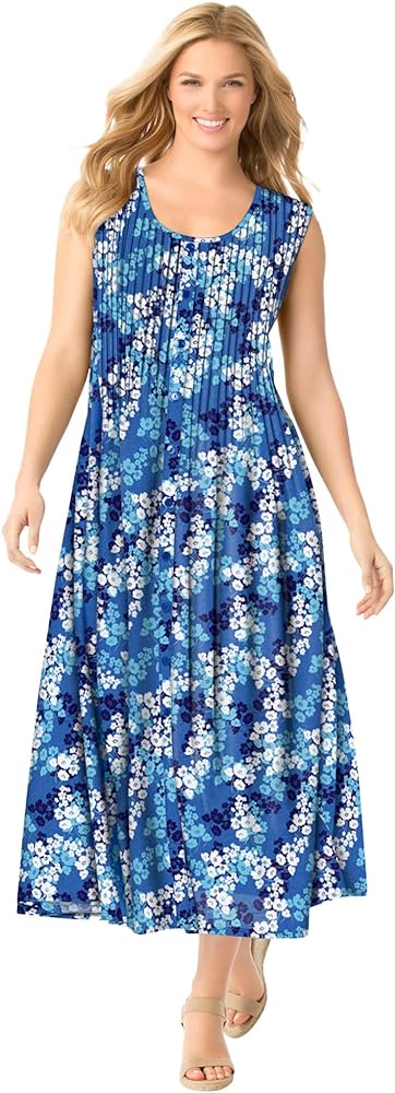 Woman Within Women's Plus Size Pintucked Sleeveless Dress