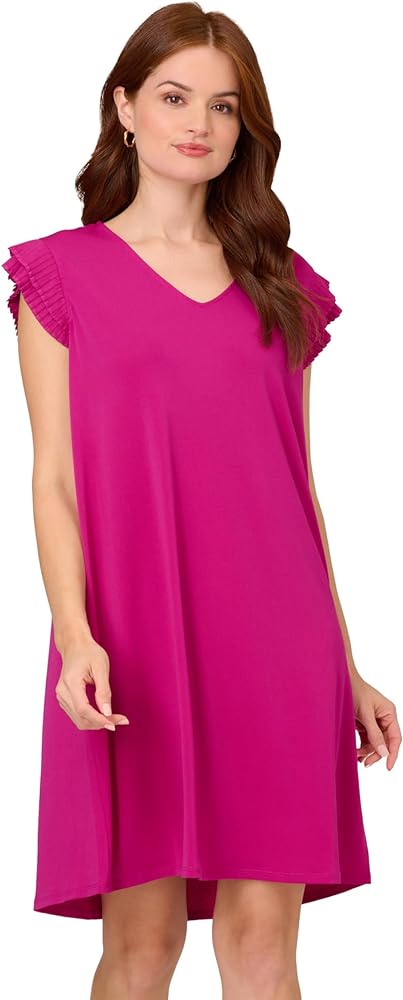 Adrianna Papell Women's V Neck Double Pleated Sleeve Dress