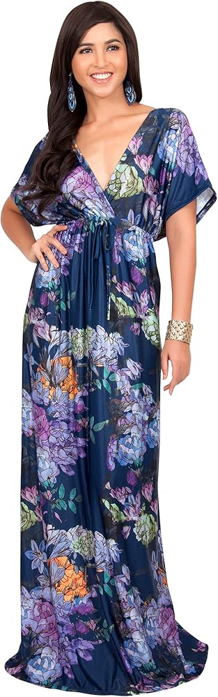 KOH KOH Womens Long Summer Floral Evening Sexy Kaftan Evening Gown Maxi Dress