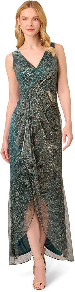 Adrianna Papell Women's Metallic Mesh Cascade Gown