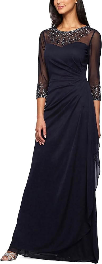 Alex Evenings Women's Long A-line Sweetheart Neck Dress (Petite and Regular Sizes)