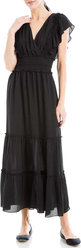 Max Studio Women's Crepe Flutter Sleeve Smocked Maxi Dress