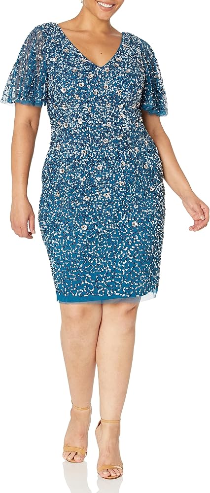 Adrianna Papell Women's Beaded V-Neckline Short Dress