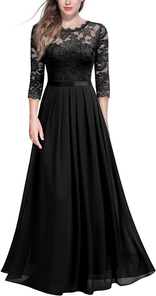 Miusol Women's Elegant Floral Lace 3/4 Sleeve Bridesmaid Formal Maxi Dress