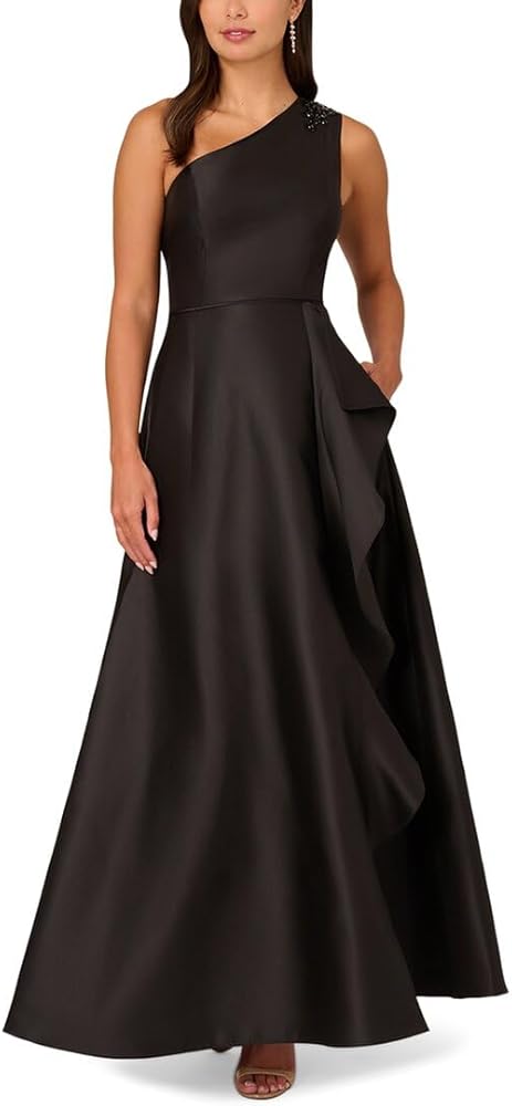 Adrianna Papell Women's One Shoulder Mikado Gown