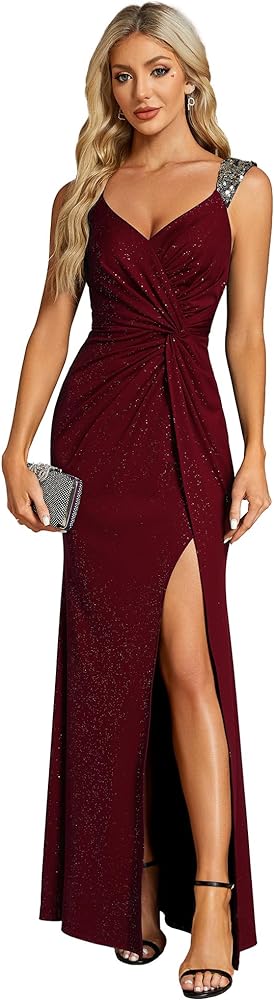 Ever-Pretty Women's V Neck Bodycon Sleeveless Split Maxi Evening Dresses 01888