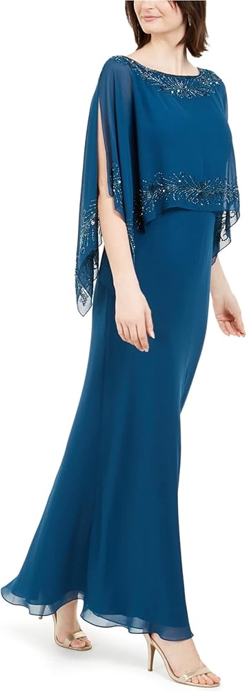 JKARA Womens Teal Sleeveless Jewel Neck Maxi Sheath Evening Dress Size: 10