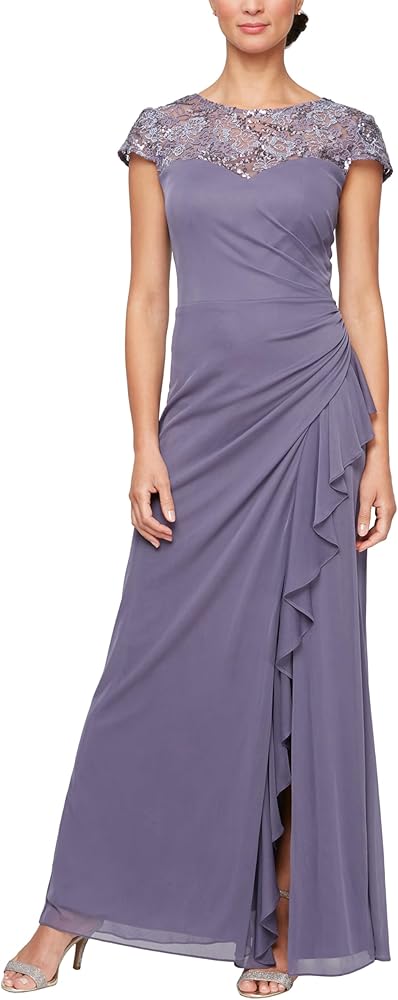 Alex Evenings Women's Long Length A-line Sweetheart Neck Gown with Cap Sleeves, Mother of The Bride Dress