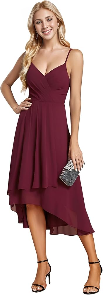 Ever-Pretty Women's V Neck Sleeveless High Low Summer Dresses Chiffon Midi Formal Dress for Wedding Guest 21926