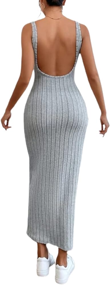 Women Backless Maxi Tank Dress Bodycon Sexy Open Back Hollow Long Dresses Sleeveless Elegant Cocktail Party Dress