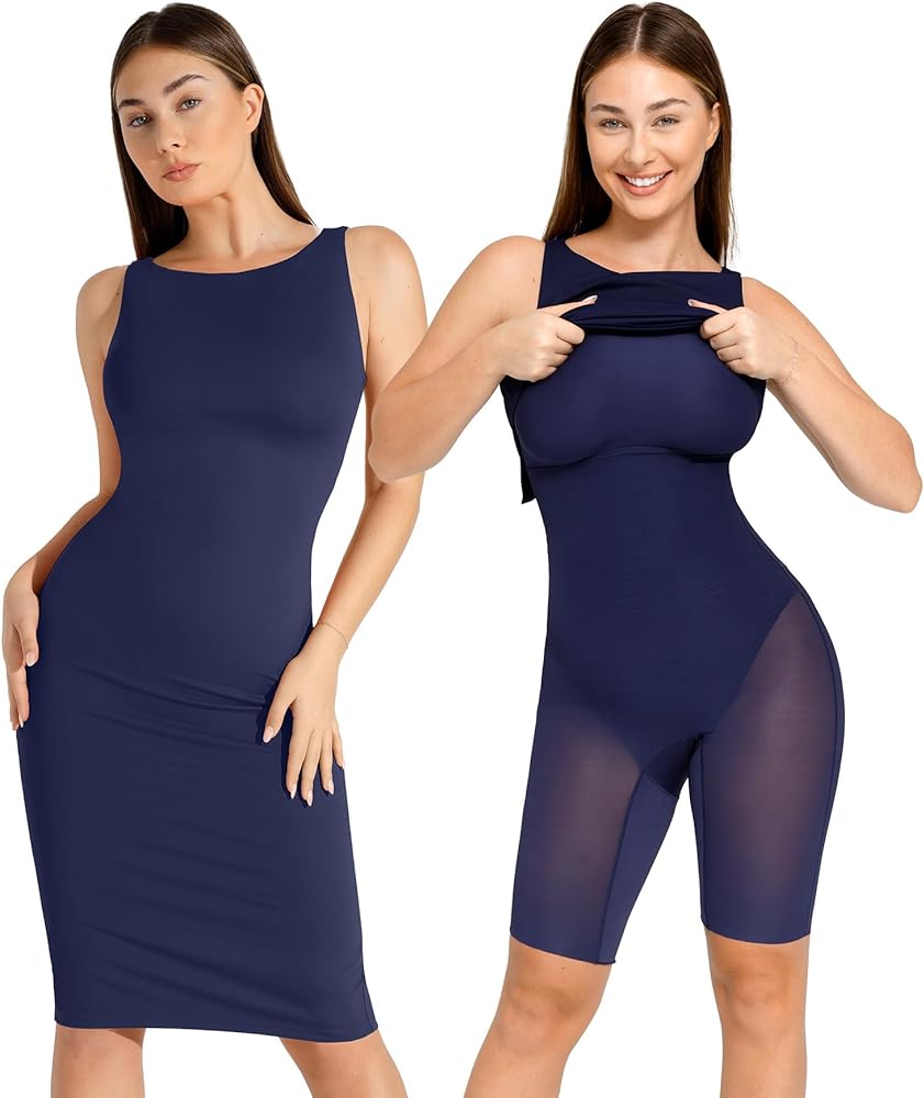 Popilush The Shapewear Dress Women for Work - Midi Work Dresses Elegant Sleeveless Boat Neck Knee Length Pencil Dress