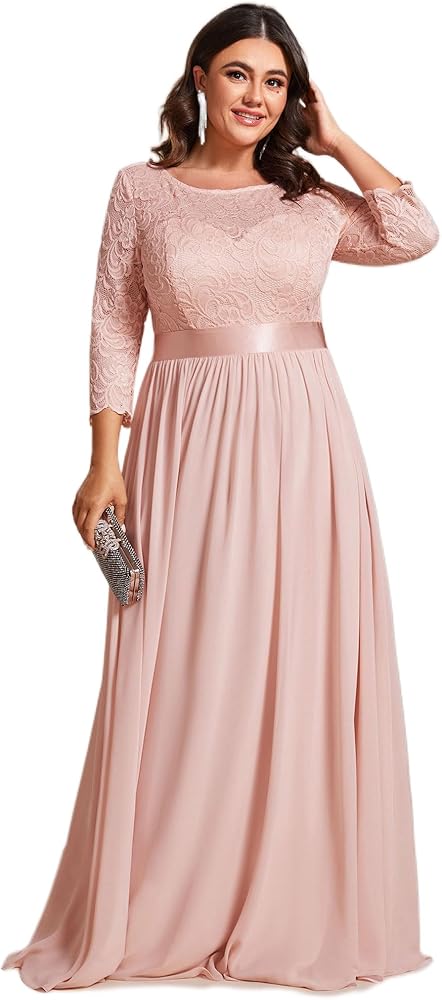 Ever-Pretty Women's Plus Size A-Line 3/4 Lace Sleeves Chiffon Long Maxi Formal Dresses 7412-PZ