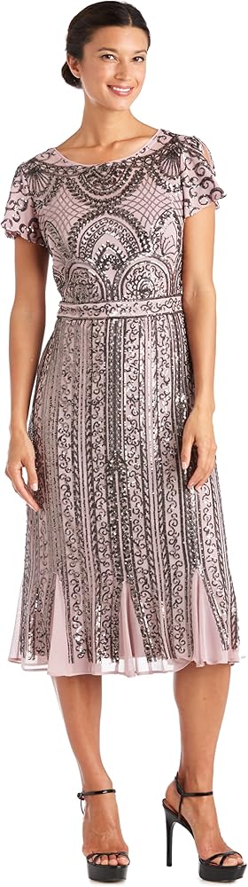 R&M Richards Womens Sequined Evening Dress