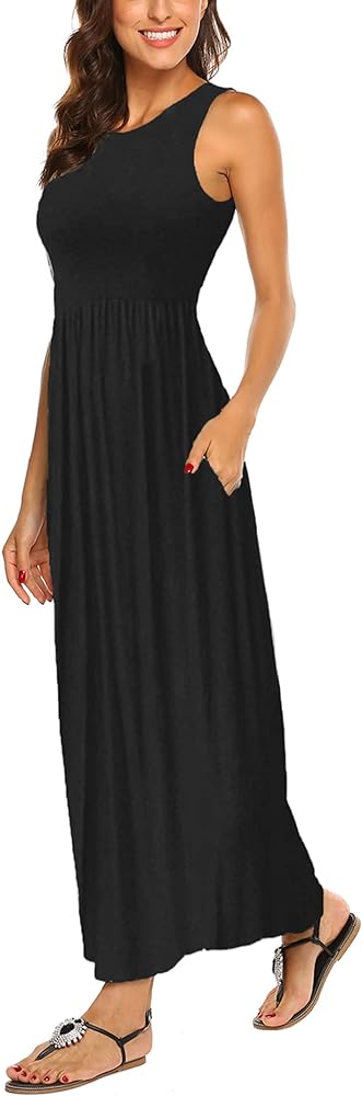 Hount Women's Summer Sleeveless Striped Flowy Casual Long Maxi Dress with Pockets