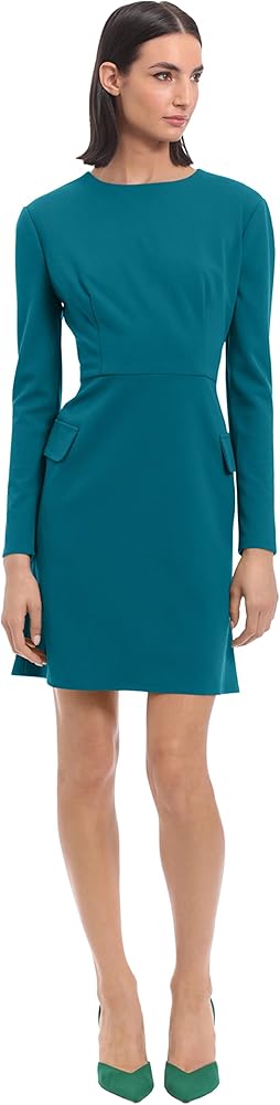 Donna Morgan Women's Long Sleeve Sheath Dress with Flap Pockets at Side HIPS