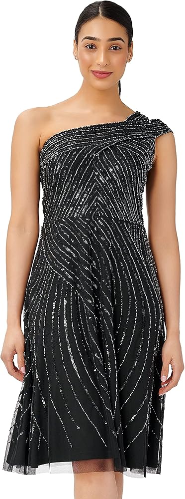 Adrianna Papell Women's Beaded One Shoulder Dress