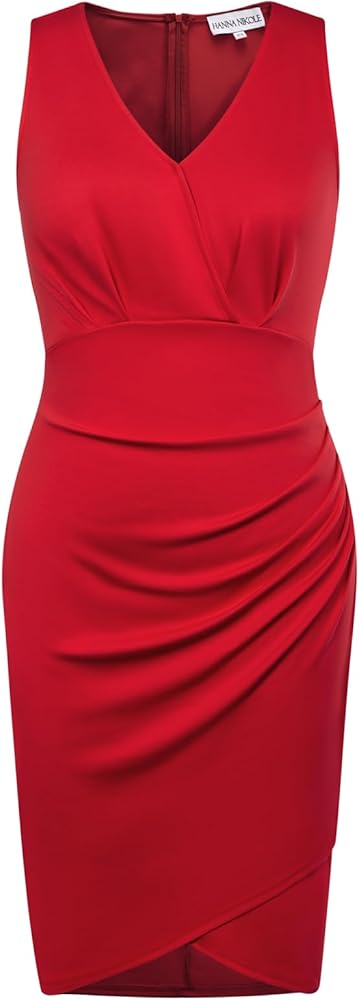 Hanna Nikole Women Plus Size Sexy Elegant V Neck Ruched Sheath Cocktail Party Casual Summer Dress