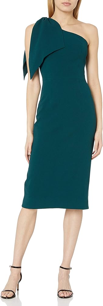 Dress the Population Women's Tiffany One Shoulder Bow Detail Midi Sheath Dress