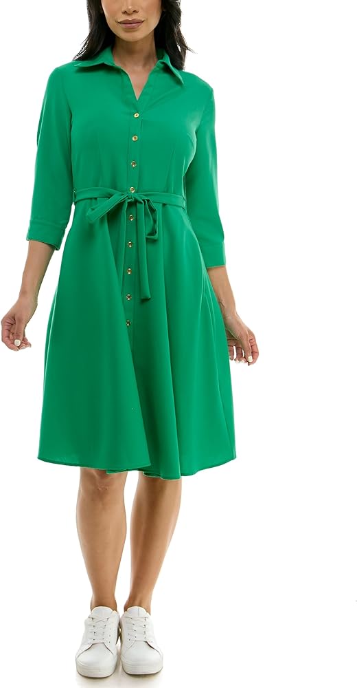 Sharagano Womens Button Front Pleated Shirt Casual Dress, Lily Pad, 12 US