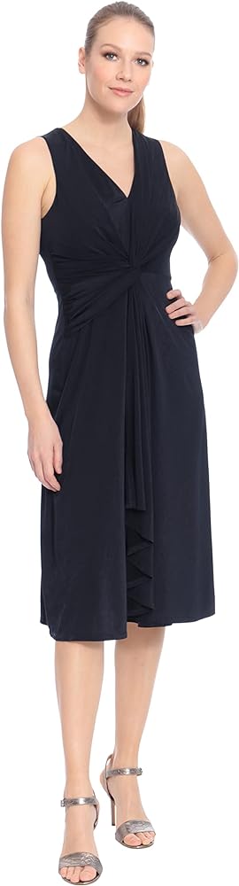 London Times Women's V-Neck Twist Waist Dress