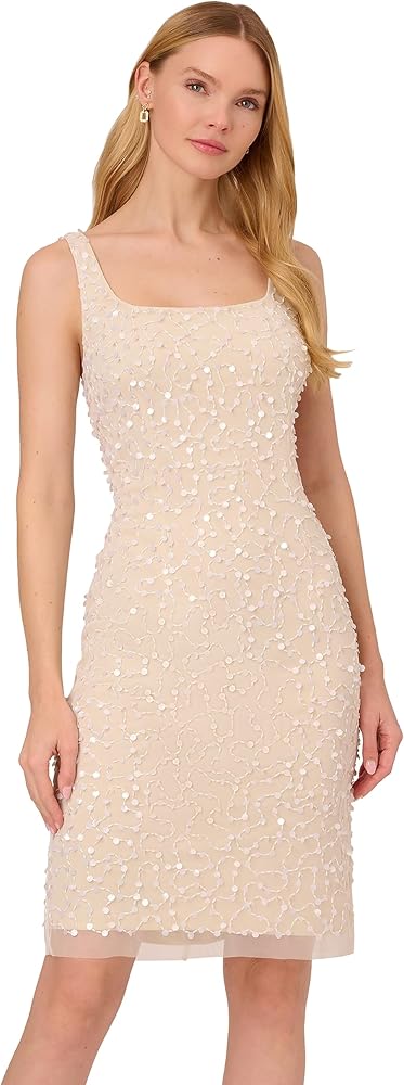 Adrianna Papell Women's Beaded Square Neck Short Dress