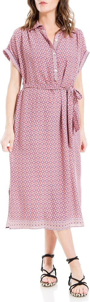 Max Studio Women's Short Sleeve Collared Midi Dress