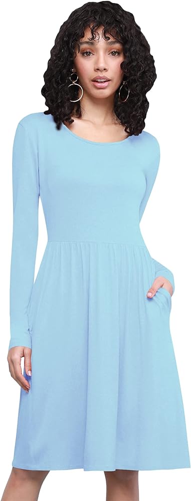 Lock and Love LL Women's Comfy Casual Short Sleeve Flowy Dresses Loose Plain Dress with Pockets