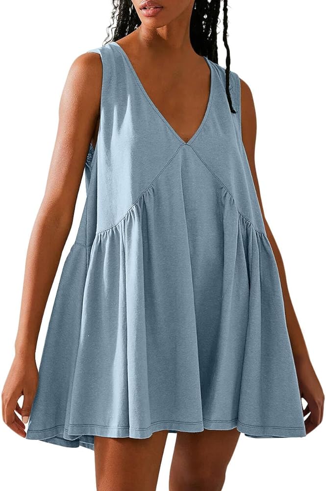 Summer Dresses for Women 2024 Sleeveless Mini Dress Casual Loose V Neck Beach Sundress