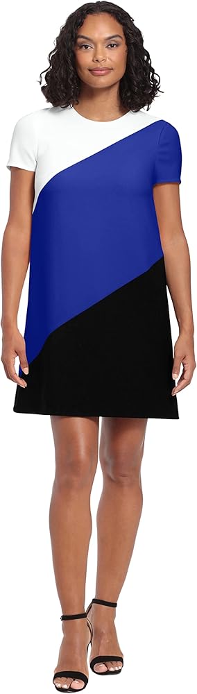 London Times Women's A-line Color Block Dress Office Work Shower