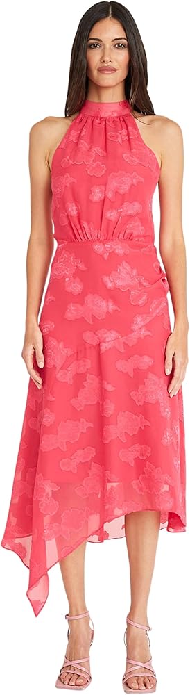 Maggy London Sheer Halter Neck Pretty Garden Line Wedding Guest Dresses for Women