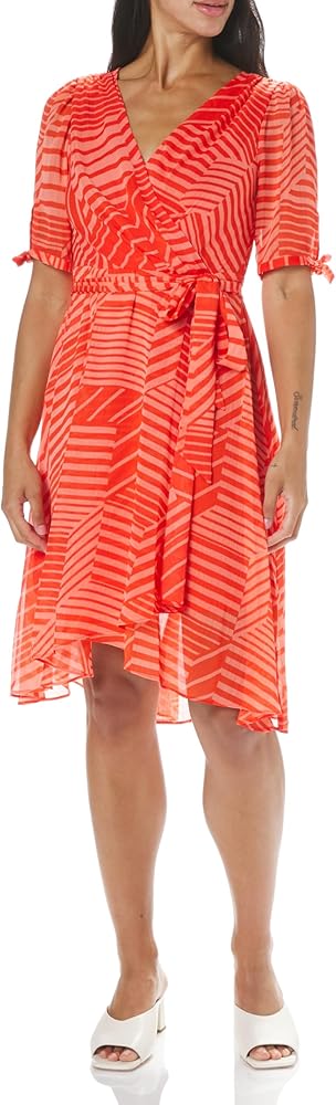 Tommy Hilfiger Women's Petite Sleeve Self Tie Asymetrical Hem Dress