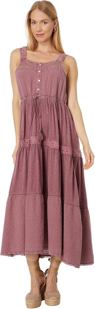 Lucky Brand Womens Lace Tiered Knit Maxi Dress