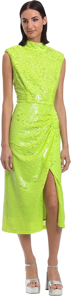 Donna Morgan Women's Sequin Mock Neck Midi Dress with Slit