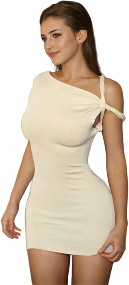 Lancifolium Sexy Y2k Designer Twist One Shoulder Bodycon Mini Dress for Women Elegant Party Cocktail Dresses