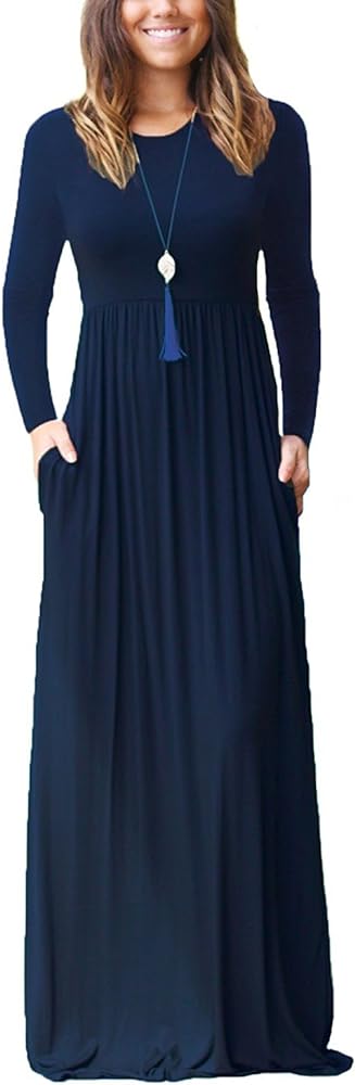 VIISHOW Women's Long Sleeve Loose Plain Maxi Dresses Casual Long Dresses with Pockets