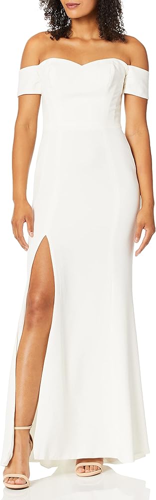 Dress the Population Women's Logan Off Shoulder Sweetheart Bodycon Long Gown Dress W Slit