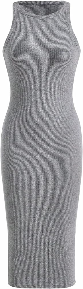 Verdusa Women's Basic Ribbed Knit Sleeveless Midi Tank Dress Crewneck Knit Bodycon Dress