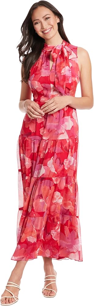 London Times High Neck with Tie, Tiered Maxi Summer Dresses for Women